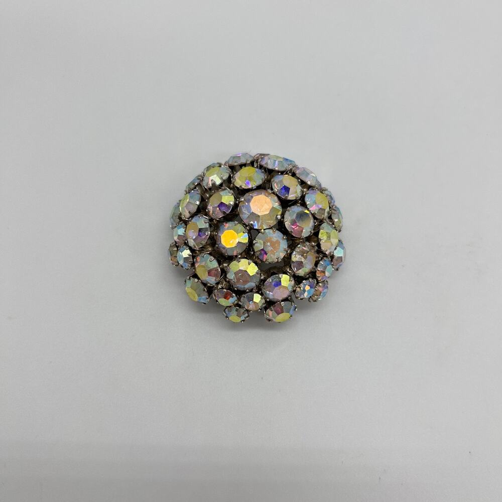 Vintage Warner Dome Brooch 2" Aurora Borealis Rhinestone Pin Signed Jewelry - Picture 2 of 10